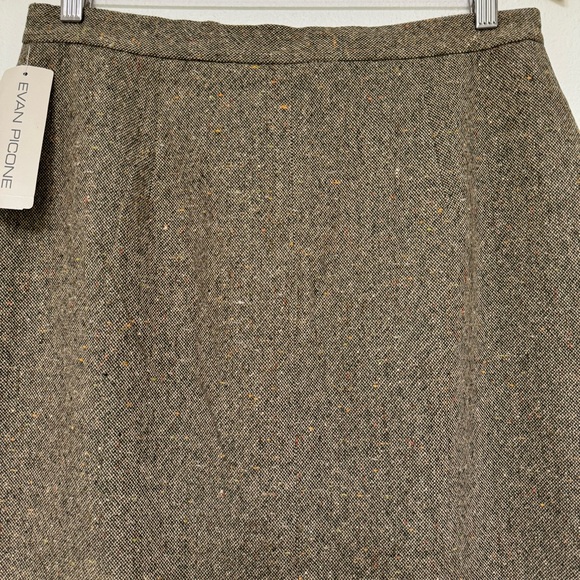Vintage Evan Picone Wool Blend Green Brown Woven Tweed Midi Pencil Skirts, 12 - Picture 5 of 13